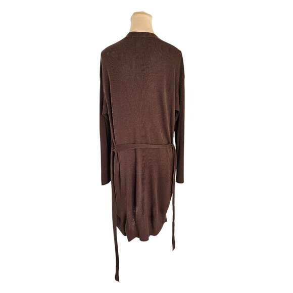 Bella Dahl Dark Brown Ribbed Long Sleeve Tie Cardigan Drop Shoulder Sz L - Picture 4 of 8
